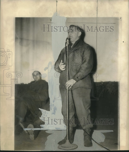 1944, Pittsburgh Pirate's manager Frank Frisch on tour at the front - Historic Images