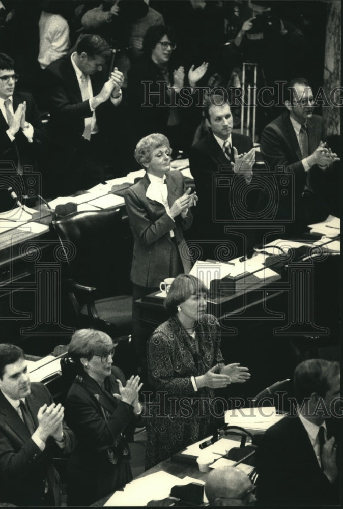 1988, Legislators applaud after Governor Tommy Thompson speech - Historic Images