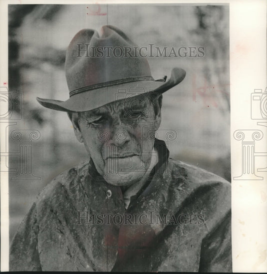 1961, Misery Shown on Cal Breeding's Face After Hurricane in Texas - Historic Images
