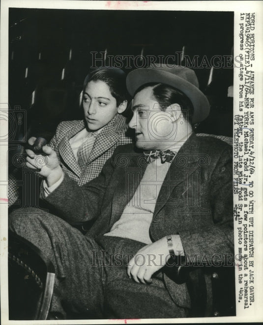 1964 Michael Todd Jr. gets advice from Mike Todd Sr., New York - Historic Images
