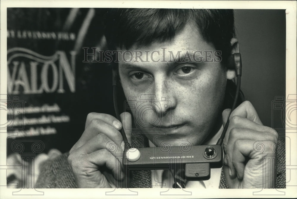 1990, South Shore Cinemas Manager Tom Winsor Tries Headset, Oak Creek - Historic Images