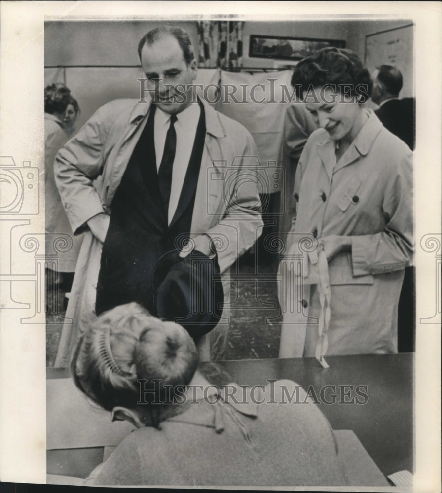 1960, Governor Gaylord and Mrs. Nelson, Maple Bluff polling place - Historic Images