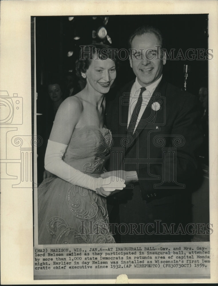 1959 Press Photo Governor and Mrs. Nelson dance at inaugural ball in Madison - Historic Images