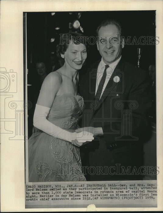 1959 Press Photo Governor and Mrs. Nelson dance at inaugural ball in Madison - Historic Images