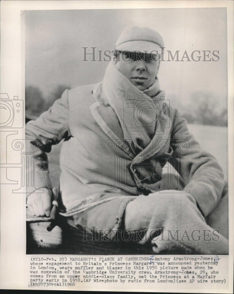 1950 Press Photo Antony Armstrong-Jones, coxswain of Cambridge University crew - Historic Images
