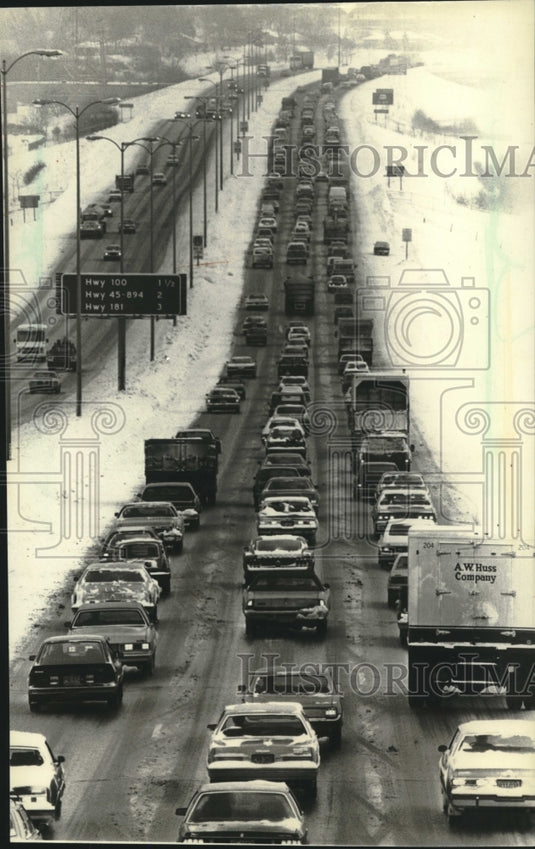 1992, Cars in Eastbound Traffic on I-94 Move at Snail Pace, Milwaukee - Historic Images