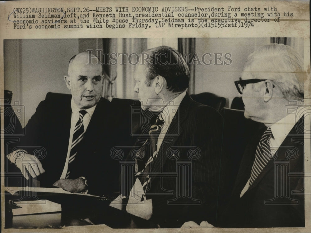 1974, President Ford meets with Economic Advisors, Washington - Historic Images