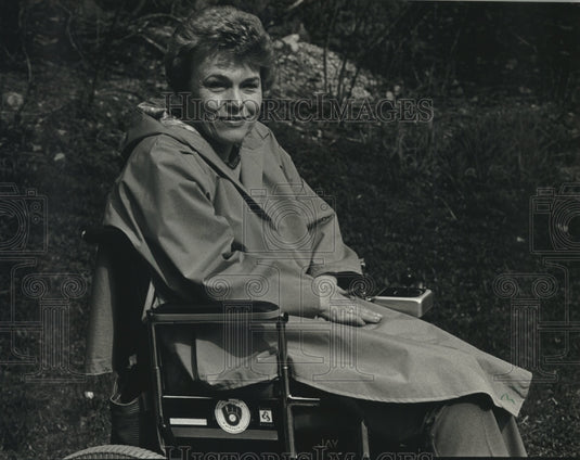 1993 Julia Miller & her raincoat for wheelchair use, Wauwatosa - Historic Images