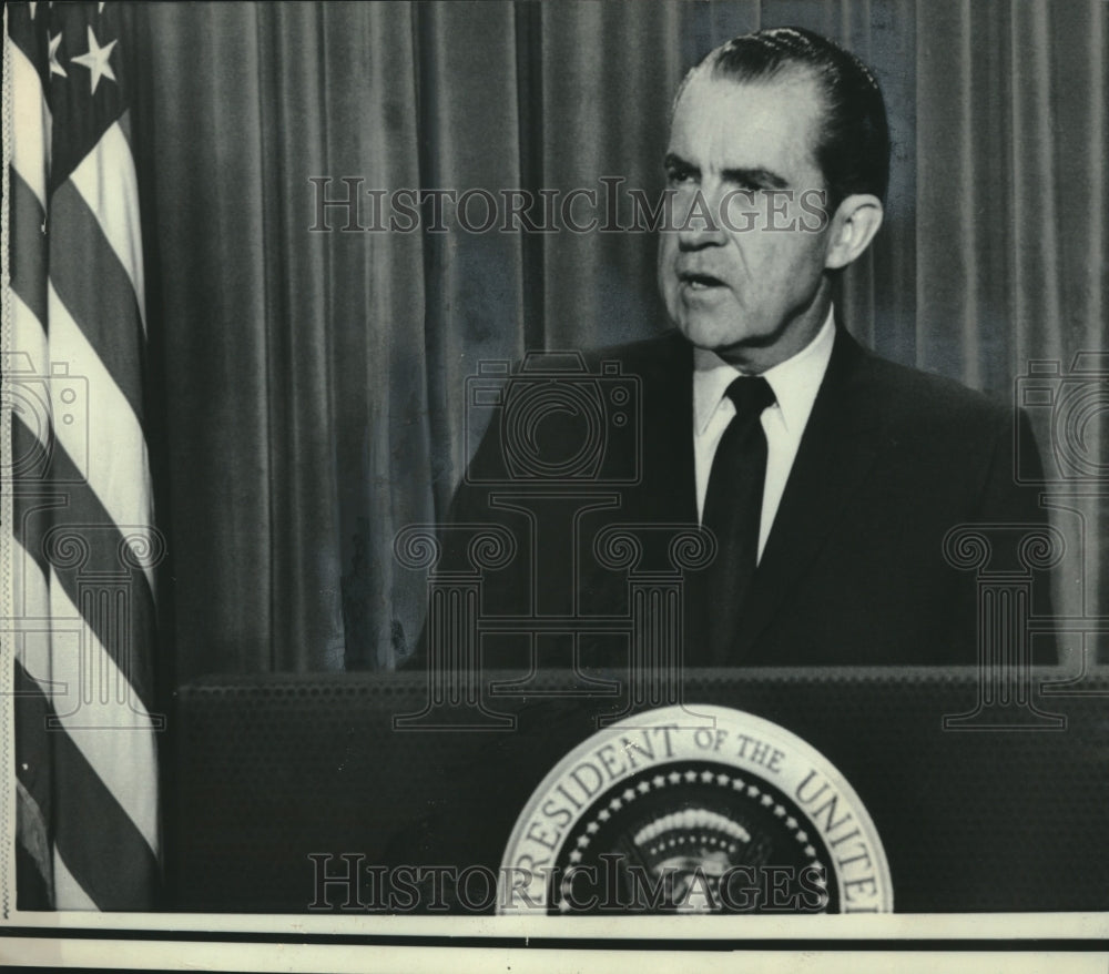 1969, President Nixon speaks,on Vietnam nationwide television program - Historic Images