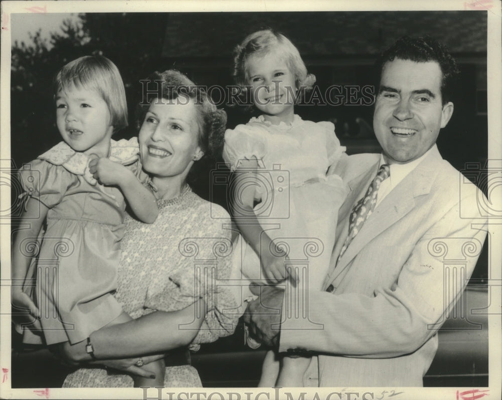 1968, Mr. And Mrs. Richard Nixon Hold Daughters Tricia and Julie - Historic Images