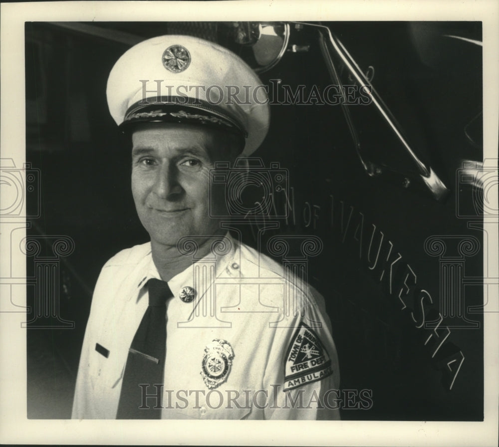 1990, Harold Schultz, chief, of Waukesha&#39;s volunteer fire department. - Historic Images