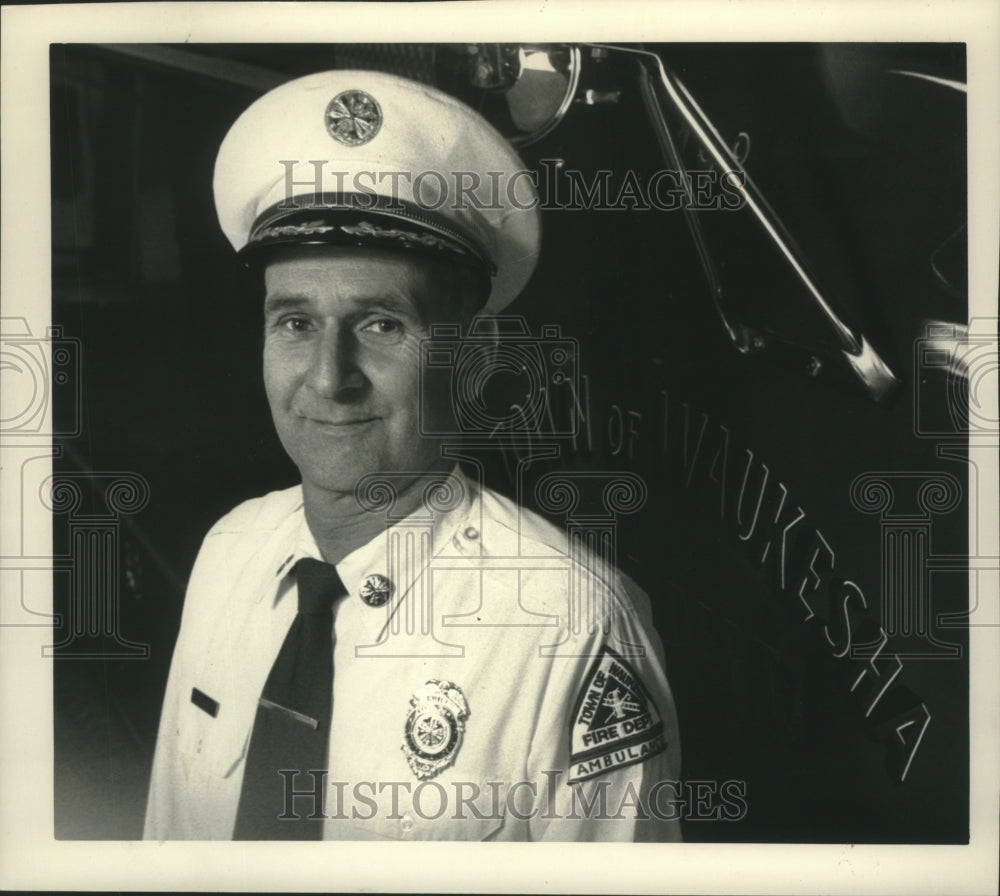 1990, Harold Schultz, chief, of Waukesha's volunteer fire department. - Historic Images