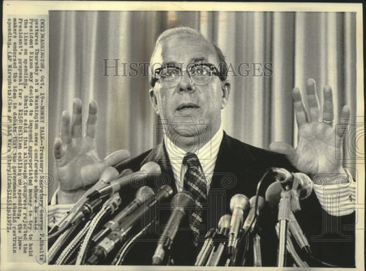 1972, Treasury Secretary George Schultz news conference, Washington - Historic Images