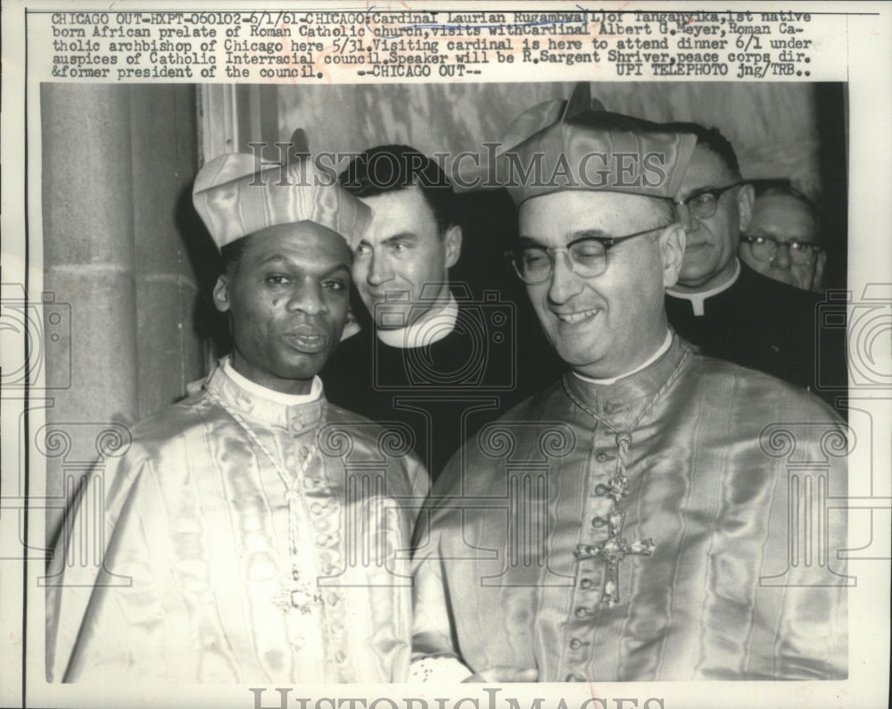 1961 Press Photo Cardinal Laurian Rugambwa & Cardinal Albert Meyer, Chicago - Historic Images