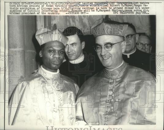 1961 Press Photo Cardinal Laurian Rugambwa & Cardinal Albert Meyer, Chicago - Historic Images