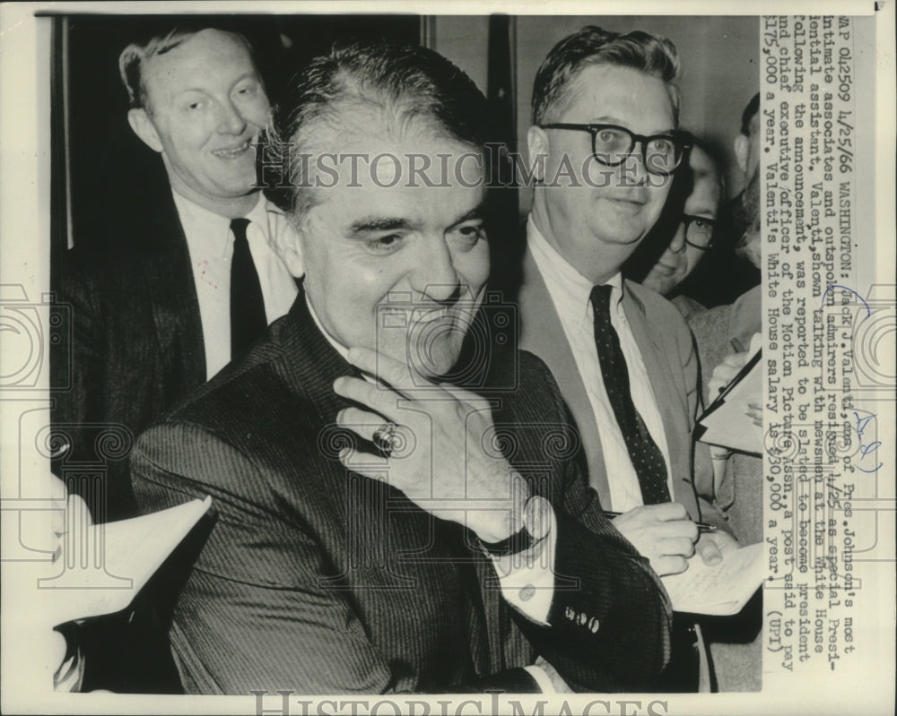 1966, Jack Valenti and newsmen at White House Washington DC - Historic Images