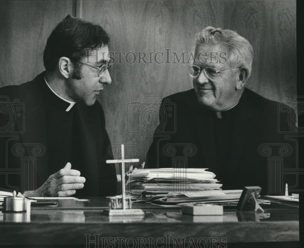 1976 Father Sklba Confers With Monsignor William Schult in Milwaukee - Historic Images