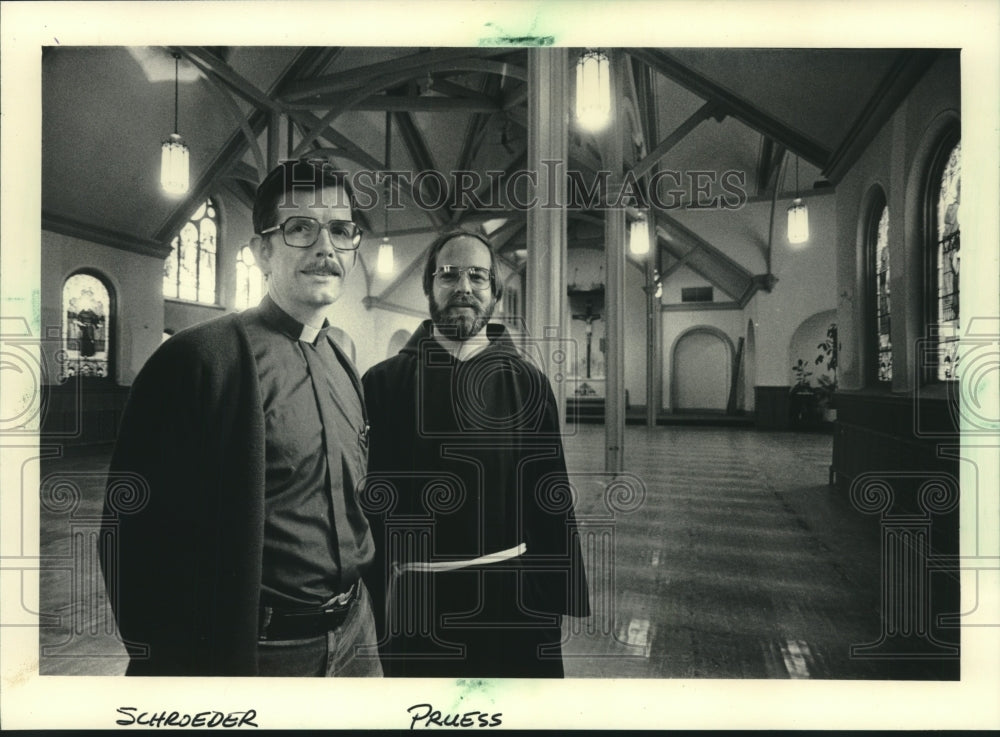 1983, Fathers Jerry Schroeder, Dave Preuss, St Elizabeth's Catholic - Historic Images