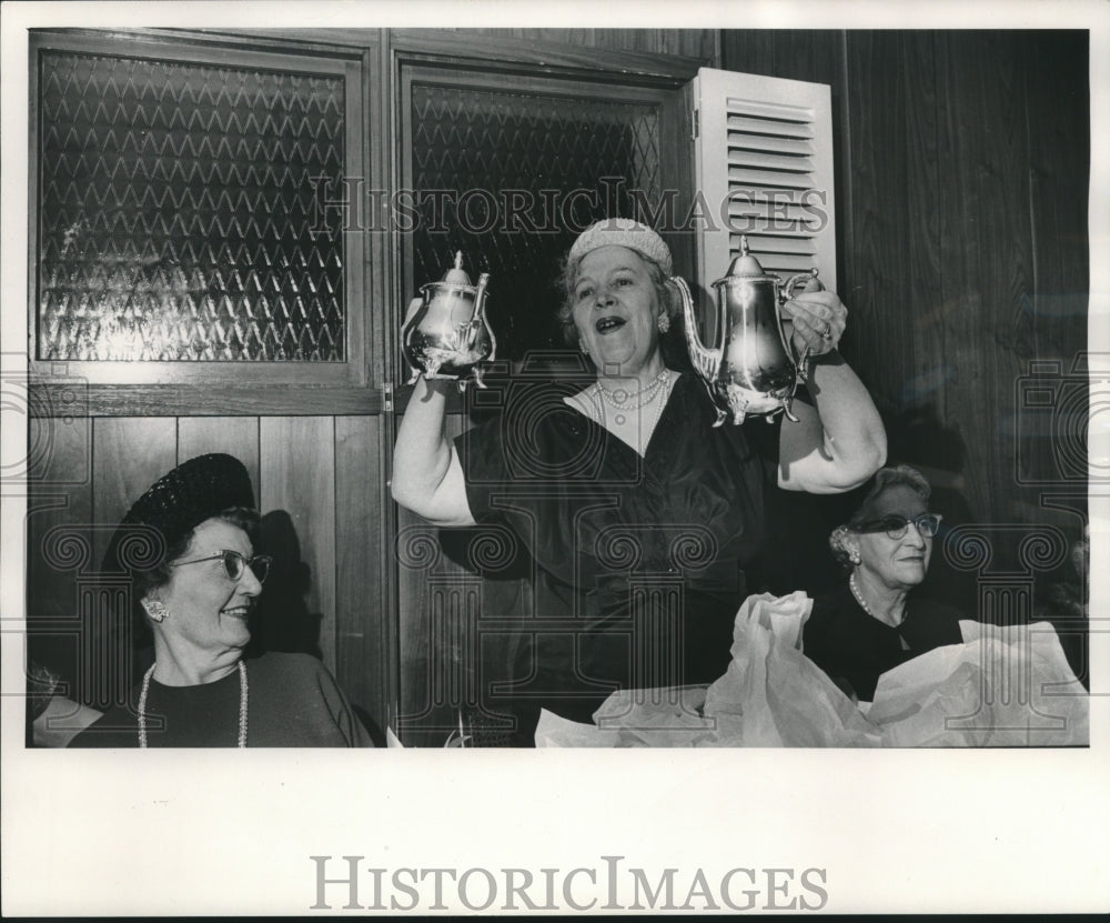 1963, Olive Schroeder, supervisor, celebrates her 45th anniversary - Historic Images