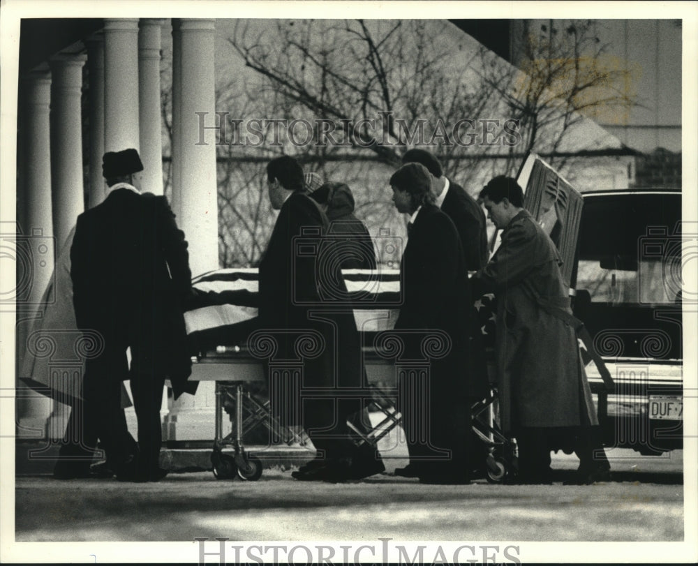 1991 Casket of Marine Scott Schroeder arrives at Wauwatosa church - Historic Images