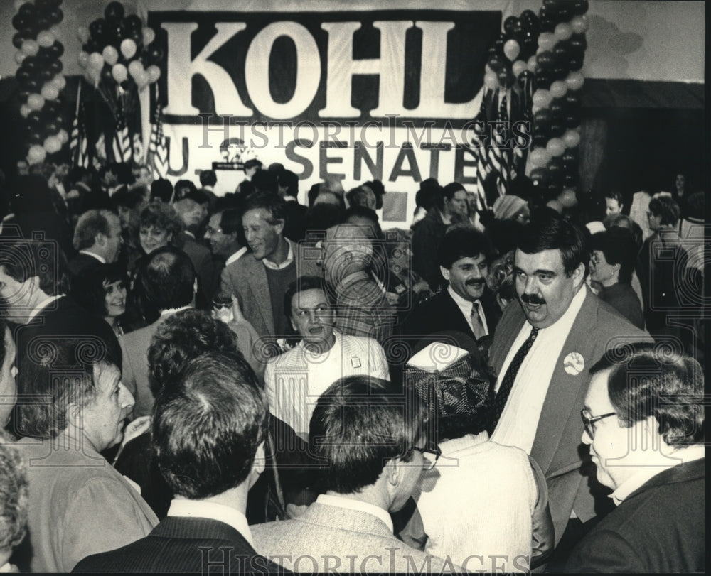 1988, Bob Dukiet, David Schulz, others celebrate Herb Kohl&#39;s victory. - Historic Images