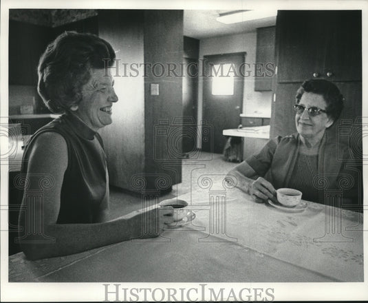 1976, Senn ladies enjoying cup of coffee at home in WIsconsin - Historic Images