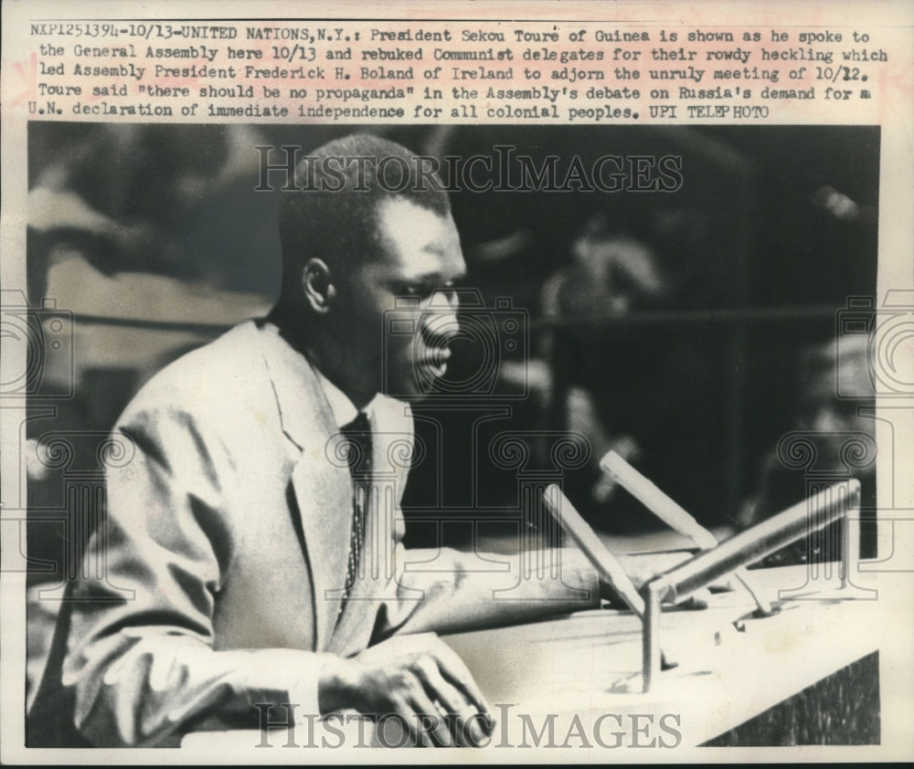 1960 Press Photo President Sekou Toure addresses United Nations in New York - Historic Images