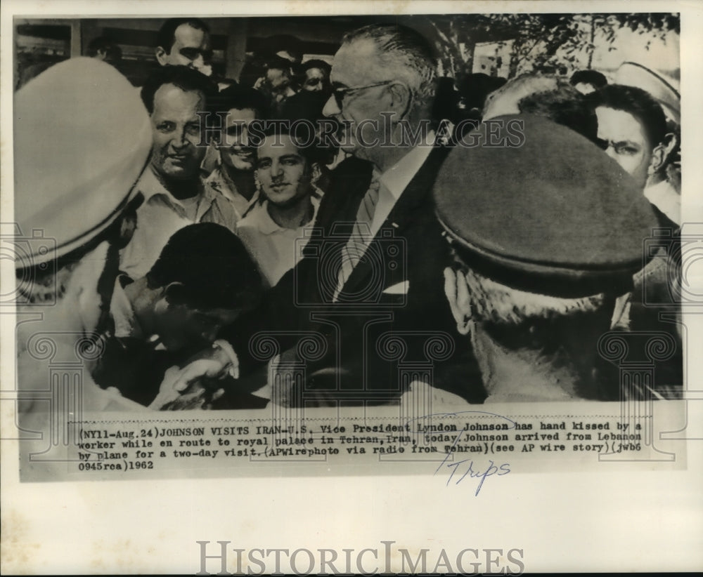 1962, President Lyndon Johnson Has Hand Kissed By Worker in Iran - Historic Images