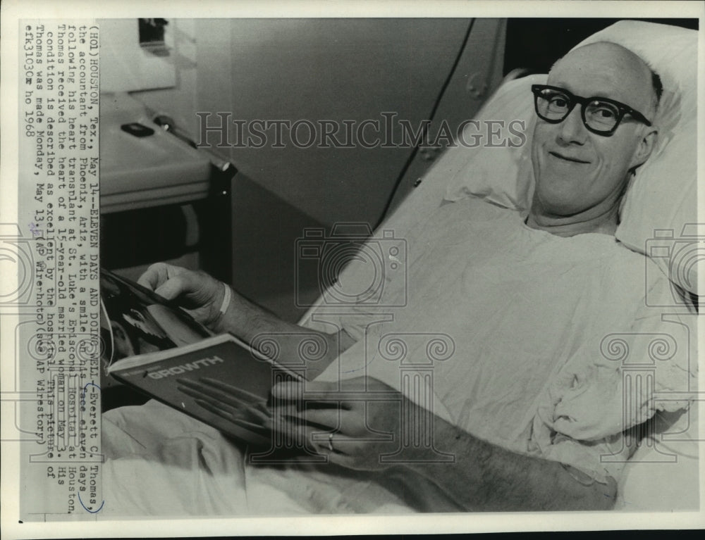 1968 Press Photo Everett C. Thomas after his heart transplant at St. Luke's - Historic Images
