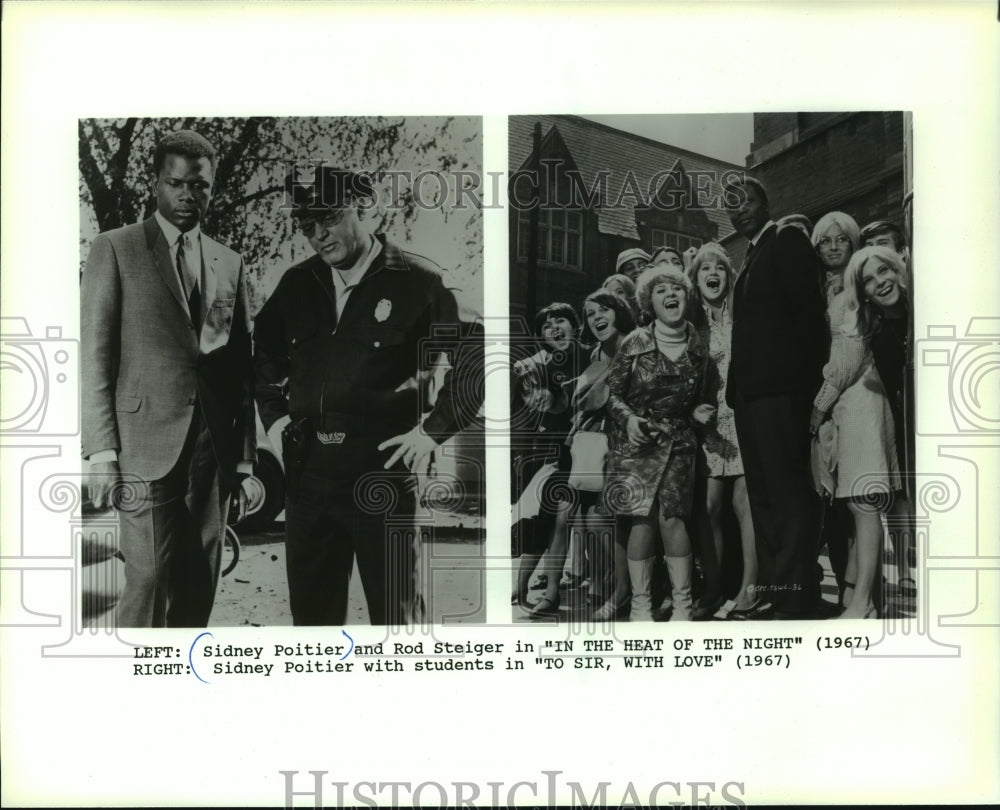 1967 Press Photo Actor Sidney Poitier in two of his 1967 films - mjc21890 - Historic Images