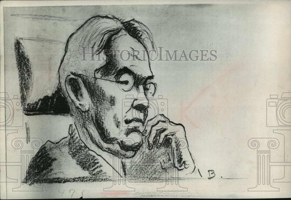 1953 Press Photo Thomas Hart Benton, drawing of Judge Albert, L. Reeves, - Historic Images