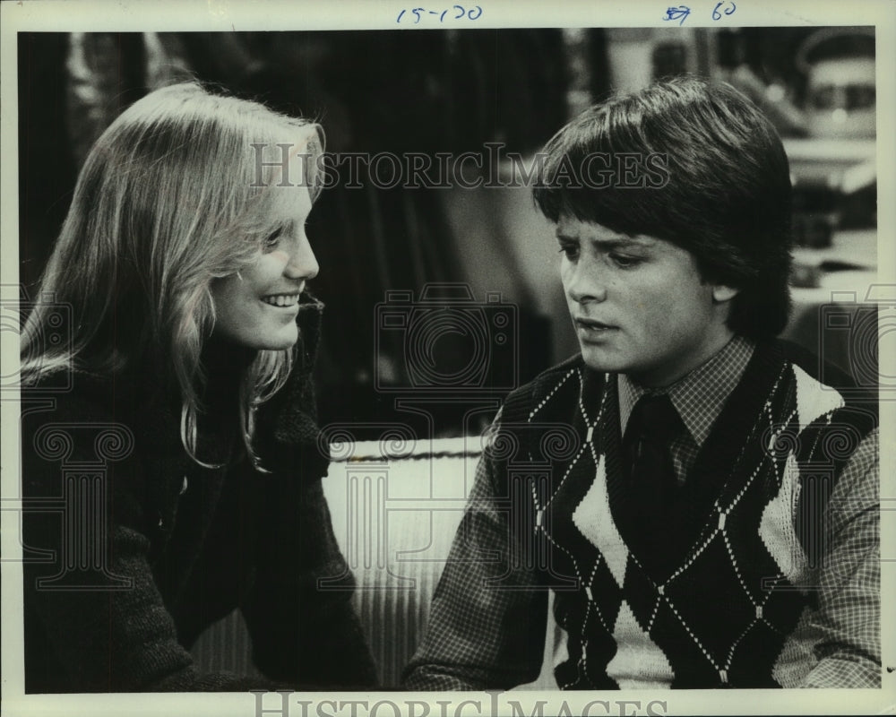 1982 Press Photo Actor Michael J. Fox & Amy Stell on NBC-TV's "Family Ties" - Historic Images