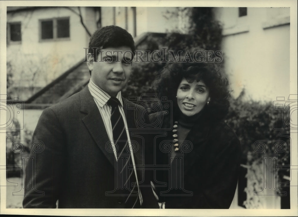 1986, Tom Theys, Bank of America, and wife Pat Miller in London. - Historic Images