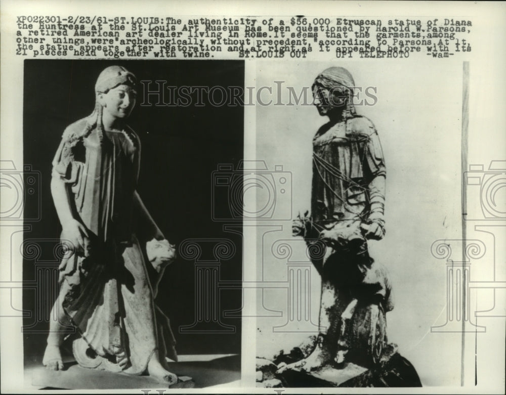 1961 Press Photo Etruscan statue of Diana the Huntress at St. Louis Art Museum - Historic Images