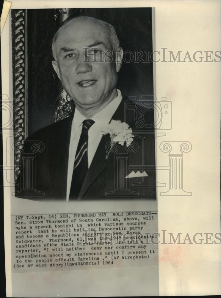 1964 Press Photo Senator Strom Thurmond Of South Carolina Makes Speech - Historic Images