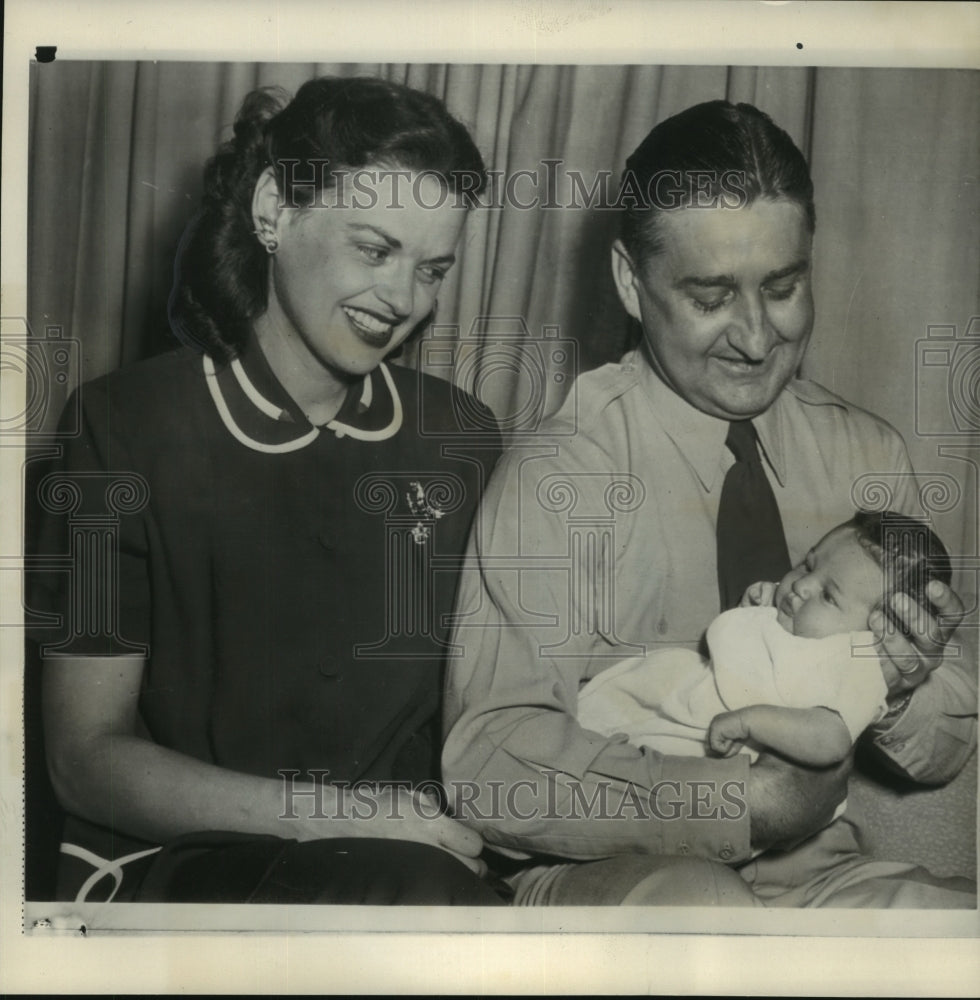1953, Col. Francis S. Gabreski with his wife, Kay &amp; their new baby - Historic Images
