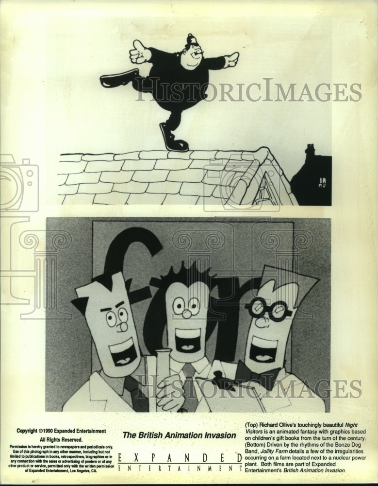 1990 Press Photo "Night Visitors" and "Jollity Farm" British animation scenes - Historic Images