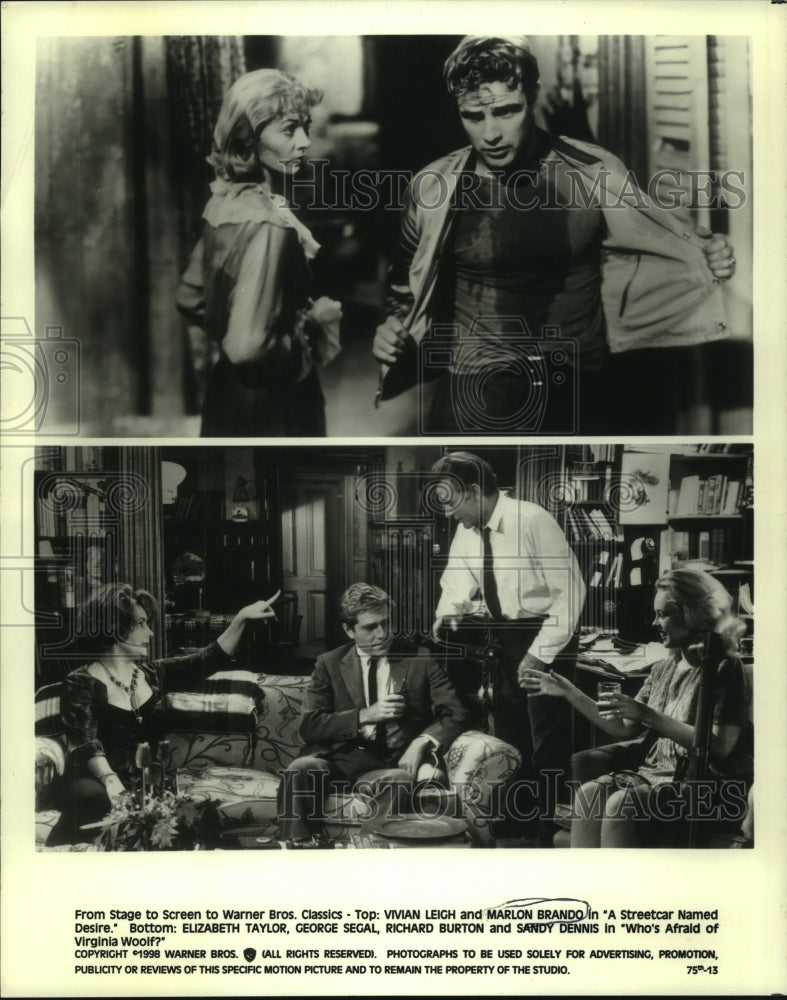 1998 Press Photo Warner Bros actors Leigh, Brando, Taylor, Segal, Burton, Dennis - Historic Images