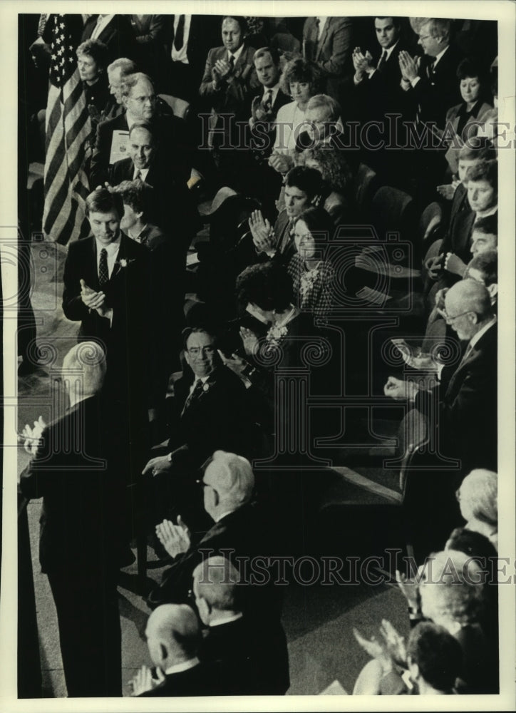 1991 Governor Tommy G. Thompson gives inaugural address, Wisconsin - Historic Images
