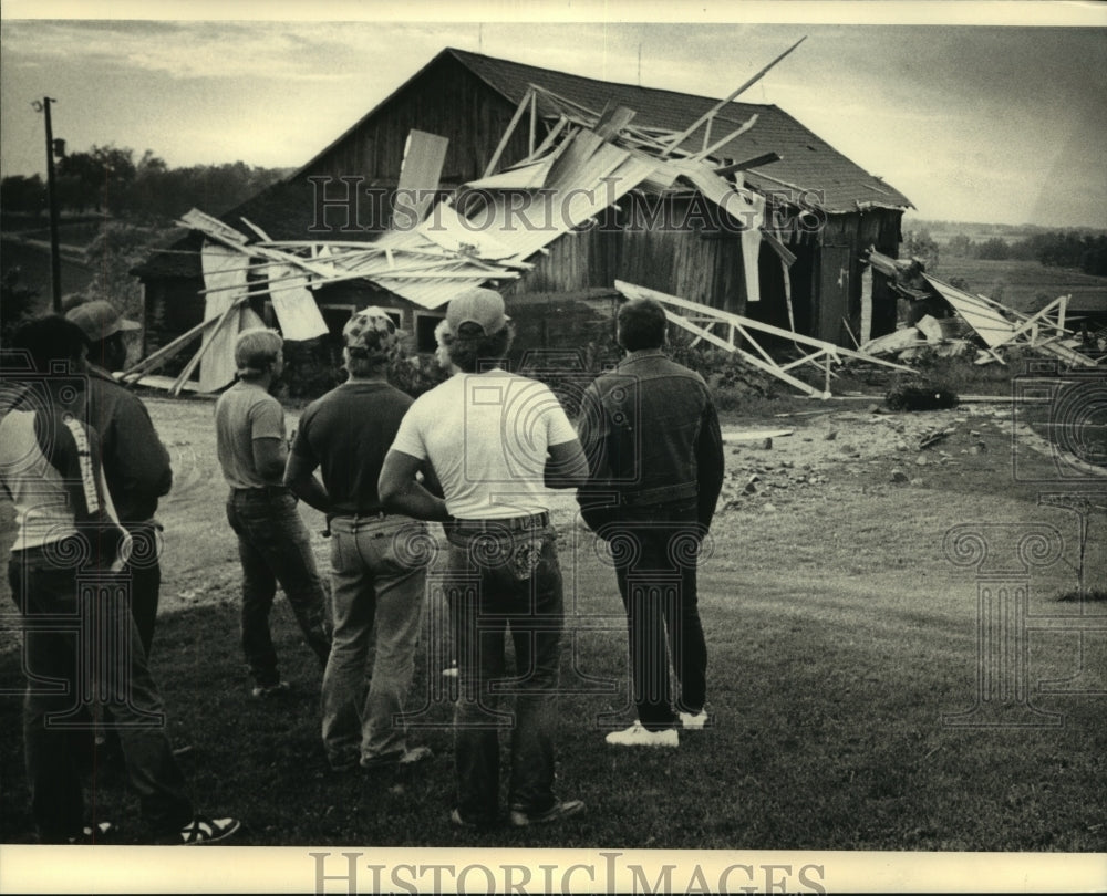 1986 Chuck Doyle And Neighbors Look At Damaged Barn In Ashford-Historic Images