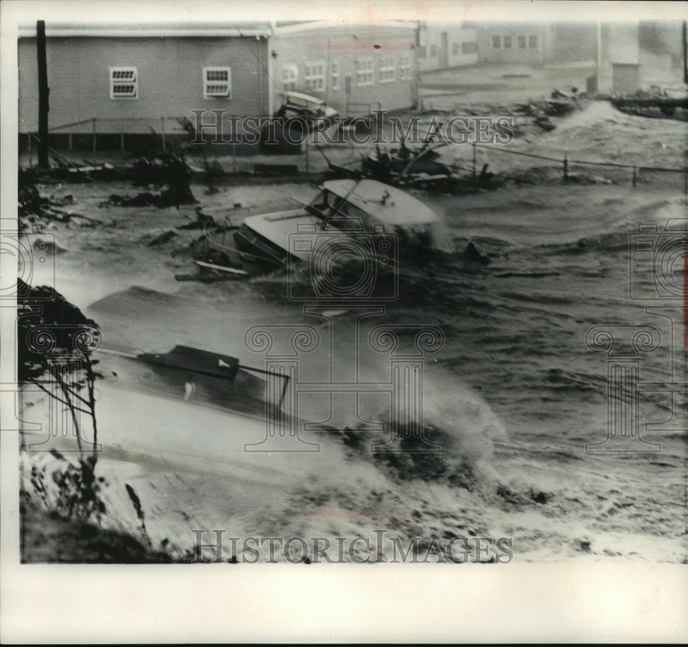 1960, Damage from Hurricane Donna at yacht club, Rhode Island coast. - Historic Images