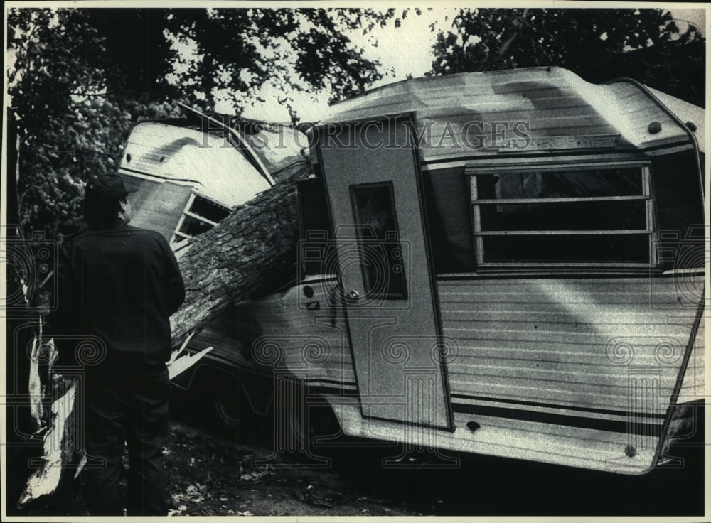1993, Trailer Damaged by Tree During Storm in Dane County, Wisconsin - Historic Images