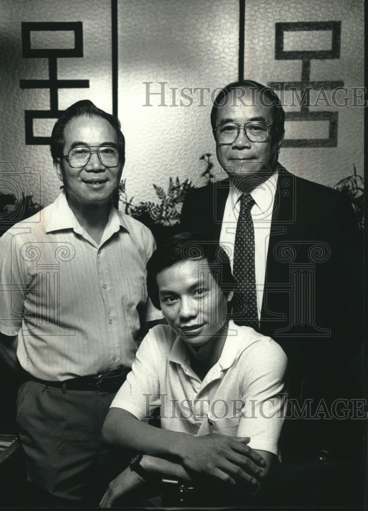 1989, Charles, Ronald and Chun Toy of Chi-Am restaurant Milwaukee - Historic Images