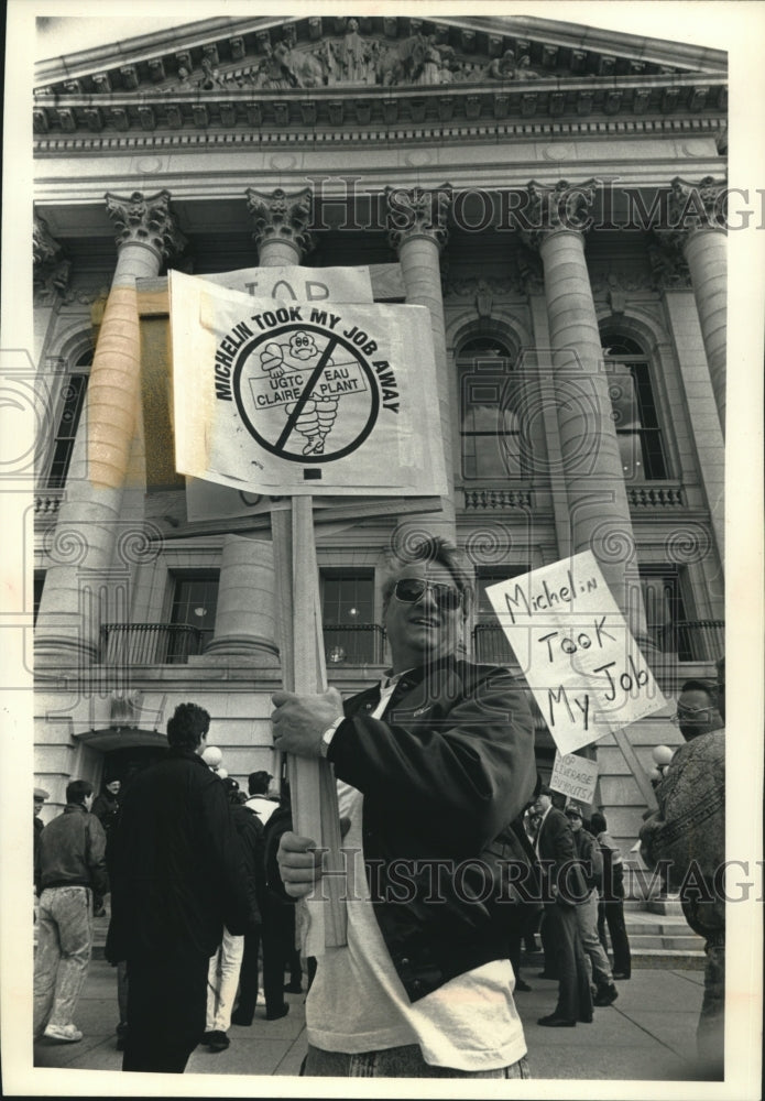 1992, Charlie Martenson & other workers march at the State Capitol - Historic Images