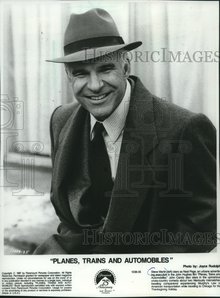 1987 Press Photo Steve Martin stars in &quot;Planes, Trains and Automobiles.&quot; - Historic Images