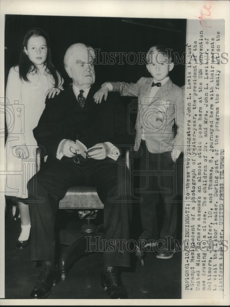 1956, John L. Lewis, president United Mine Workers with grandkids - Historic Images