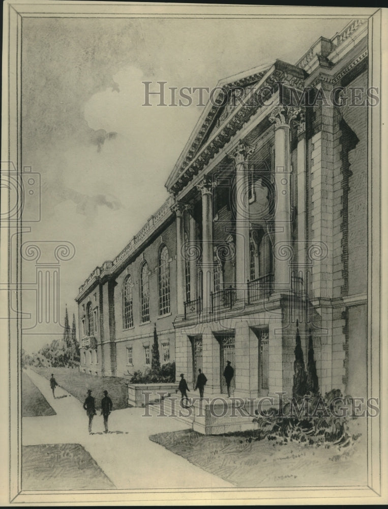 Press Photo Drawing, front entrance, Harvard Business School, Library - Historic Images