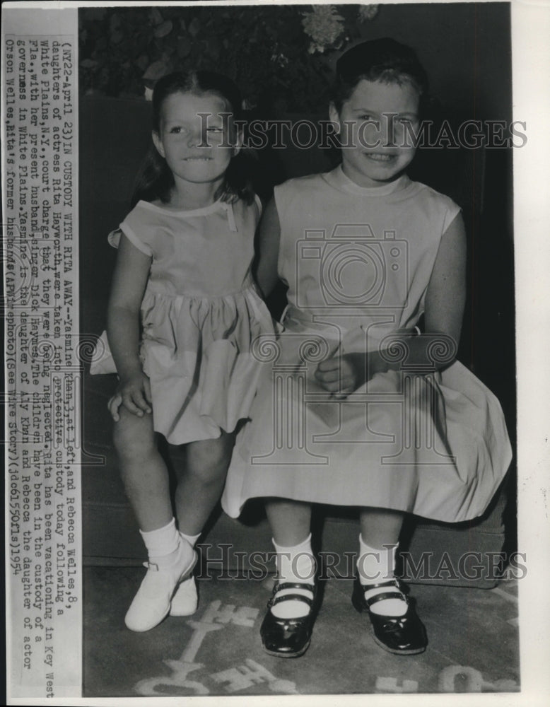 1954 Press Photo Yasmine Khan & Rebecca Welles, daughters of Rita Hayworth - Historic Images