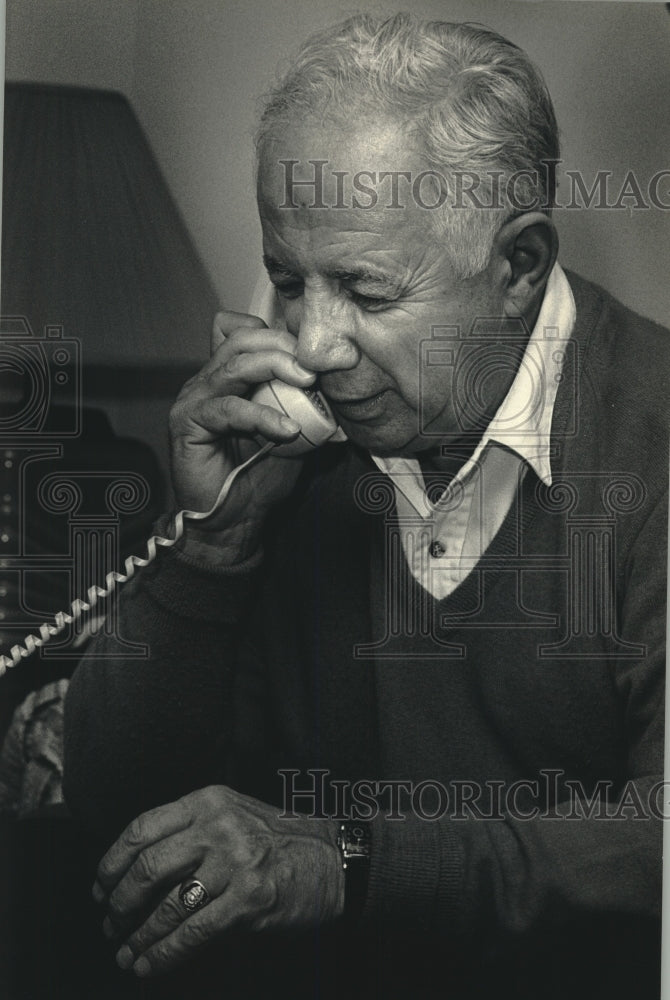 1988, Judge Christ T. Seraphim on Phone Watching Election Results - Historic Images