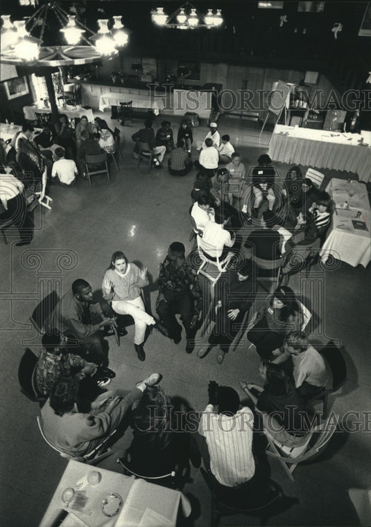 1992 Shorewood High School students in discussion groups - Historic Images